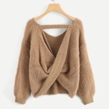 Twist Back Fuzzy Sweater | SHEIN