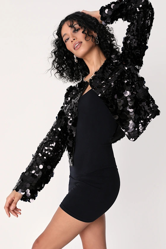 Sequin Again Black Sequin Cropped Shrug Jacket | Lulus (US)