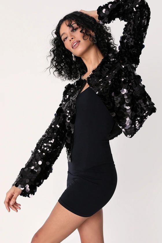 Sequin Again Black Sequin Cropped Shrug Jacket | Lulus (US)