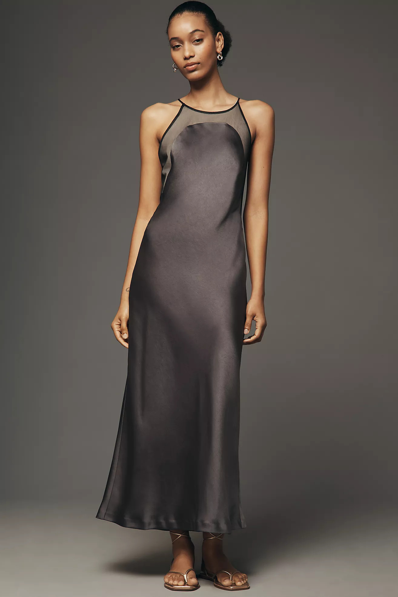 Maeve Mesh Satin Slip Dress | Anthropologie (US)