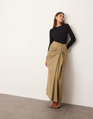 ARRANGE drape structured maxi skirt with metal trim in camel | ASOS (Global)