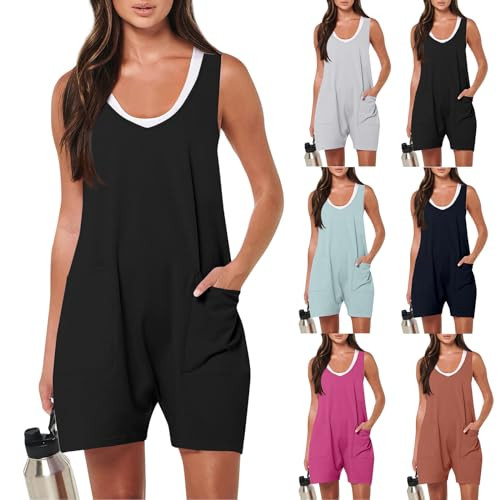 Womens Rompers for Summer Casual Dressy Wide Leg Short Jumpsuits with Pockets Overall Shorts Loose Fit Cute Jumpers Plus Size Maternity T Shirt Romper Hot Shot Onesie Vacation Outfits Preppy Clothes | Amazon (US)
