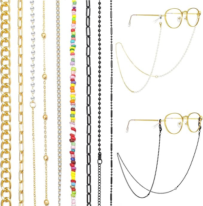 9 PCS Face Mask Chain Holder Around Neck for Women, Gold and Black Glasses Chain and Cords Lanyar... | Amazon (US)