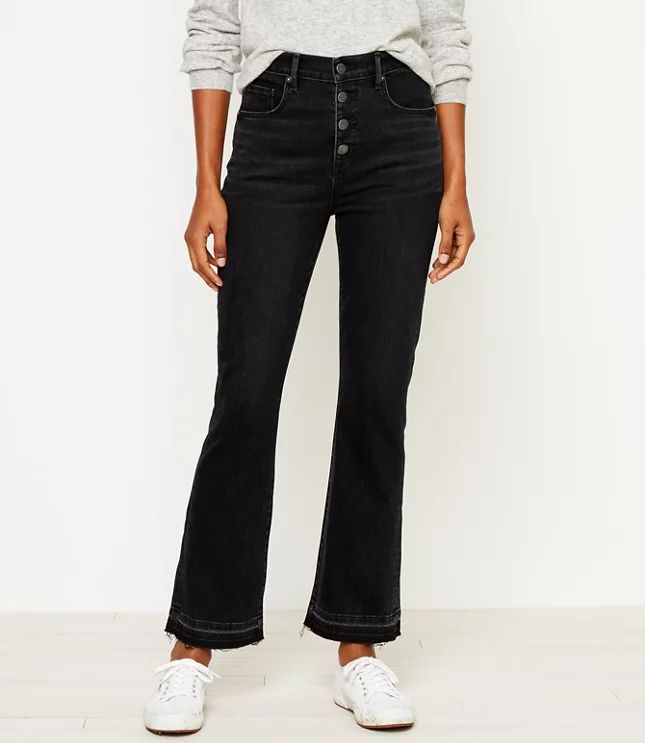 High Waist Flare Crop Jeans in Washed Black Wash | LOFT