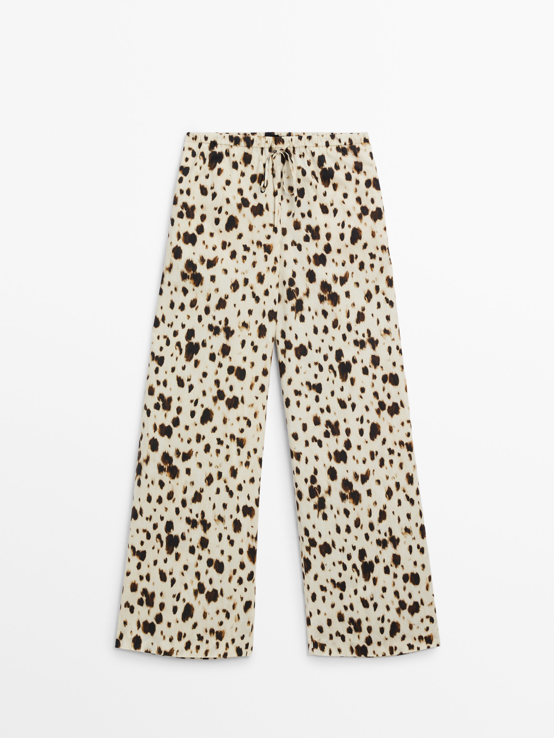 Wide-leg printed trousers with drawstring detail | Massimo Dutti US