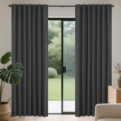 Joydeco Blackout Curtains 108 Inches Long for Bedroom, Thermal Insulated Black Out Curtains 2 Panels Set, Room Darkening Drapes for Living Room Window Rod Pocket Back Tab (W52 x L108 Inch, Dark Grey) | Amazon (US)