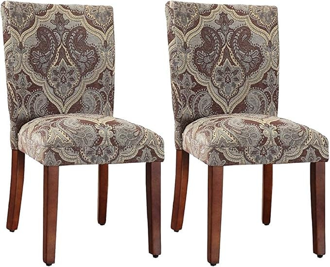 HomePop Parsons Upholstered Accent Dining Chair, Set of 2, Blue and Brown Paisley | Amazon (US)