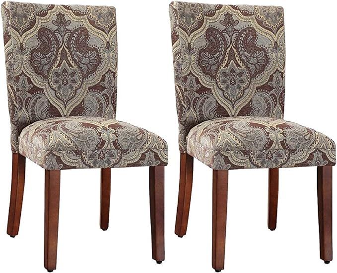 HomePop Parsons Upholstered Accent Dining Chair, Set of 2, Blue and Brown Paisley | Amazon (US)