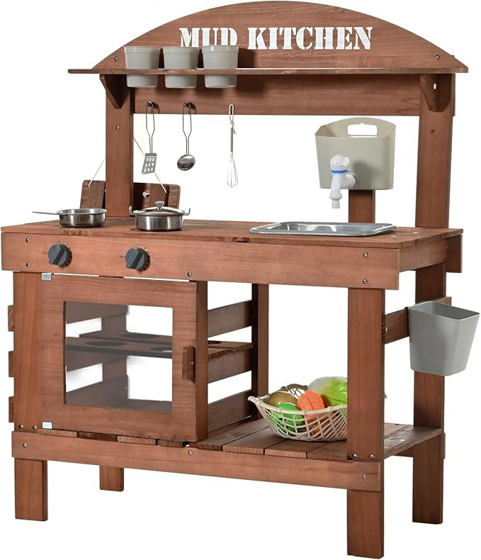 Mud Kitchen for Kids Outdoor, Kids Play Kitchen with Accessories 31.5 in Wooden Play Kitchen Set ... | Amazon (US)