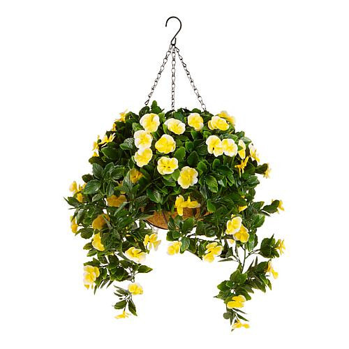 Improvements 17"" Faux Pansy Flower Hanging Basket - Yellow | HSN