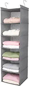 6 Tier Shelf Hanging Closet Organizer, Closet Hanging Shelf with 2 Sturdy Hooks for Storage, Fold... | Amazon (US)