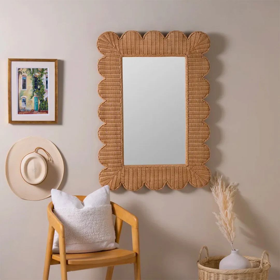 Folly | scalloped, natural rattan designer mirror. | Urban Garden Prints