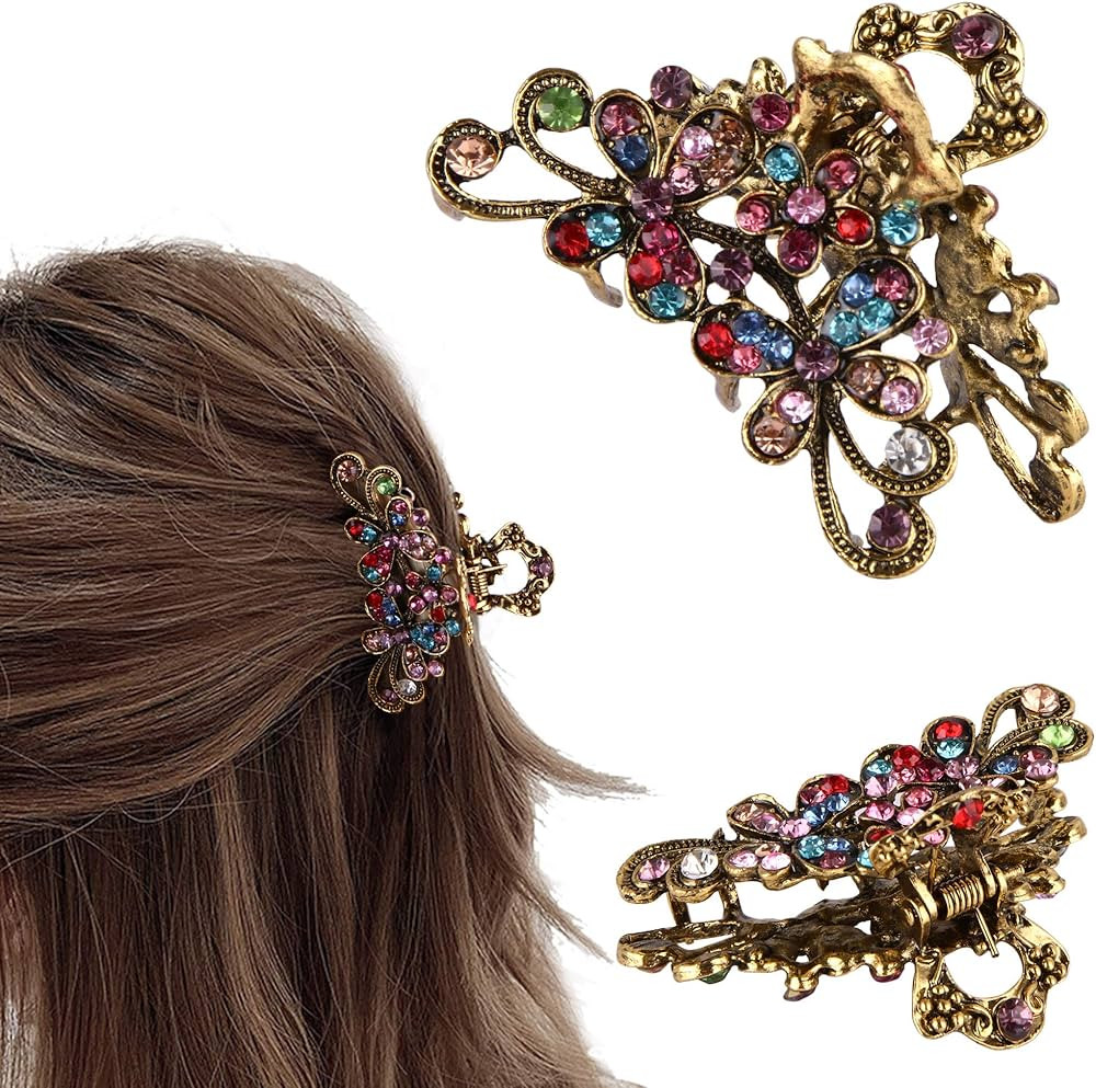 CROWN GUIDE Vintage Rhinestone Hair Claw Crystal Jaw Clips,Metal Alloy Fancy Hair Barrette Decora... | Amazon (US)
