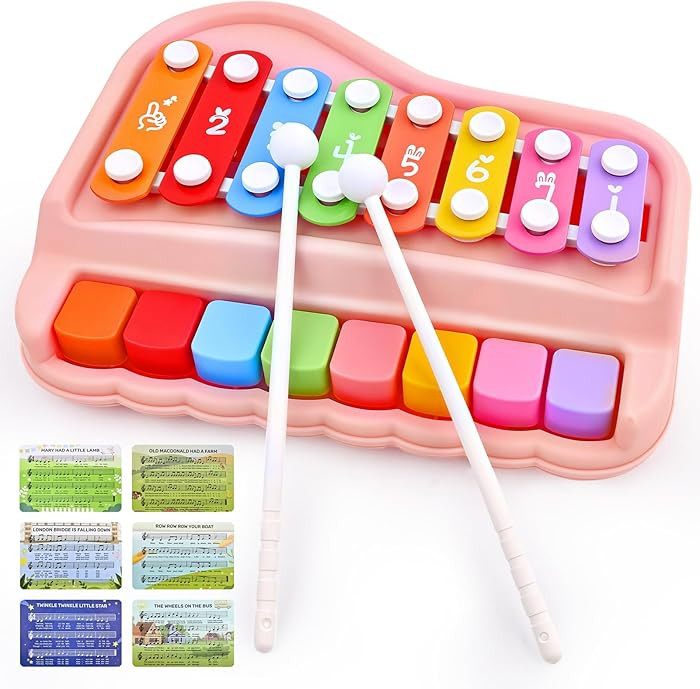 Baby Piano Xylophone Toy for Toddlers Age 1-3, 2-in-1 Montessori Musical Toy with 8 Colorful Keys... | Amazon (US)