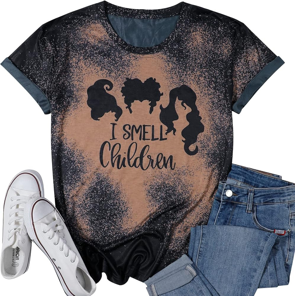 MOUSYA Halloween T-Shirt Women I Smell Children Letter Print Casual Shirt Hocus Pocus Graphic Fal... | Amazon (US)