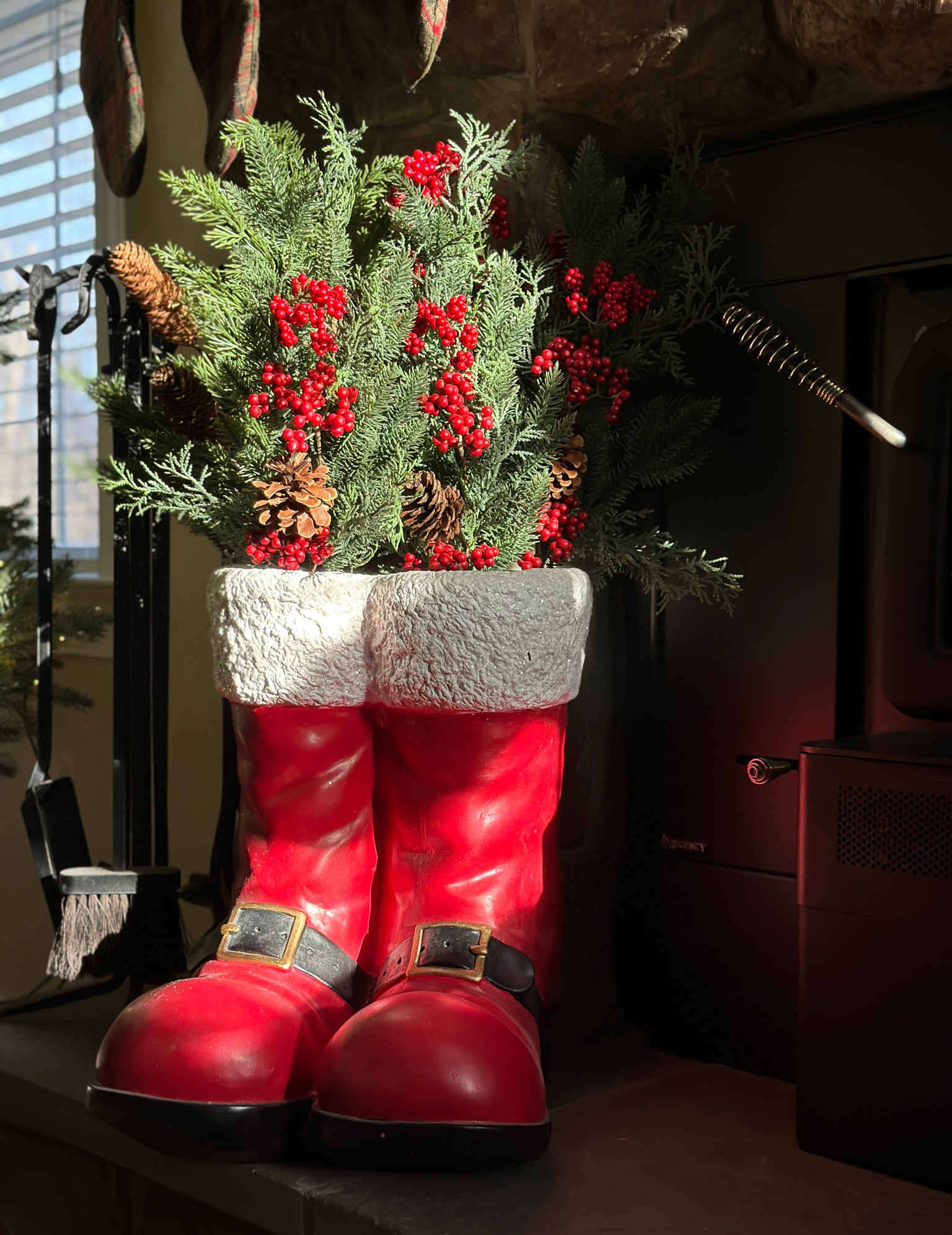 Santa left his boots by the fireplace in the living room! 🎅🏼

I love this Santa boot planter that can be used outside, but I use it inside with some flower foam and seasonal winter picks to add a pop of red to the Christmas decor in the living room. 

Holiday decor // Christmas decor // traditional Christmas // Christmas picks // winter stems // evergreen stems

#LTKHoliday #LTKhome #LTKSeasonal