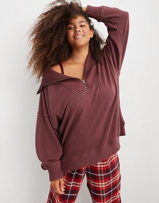 Aerie Down-To-Earth Quarter Zip Sweatshirt | Aerie