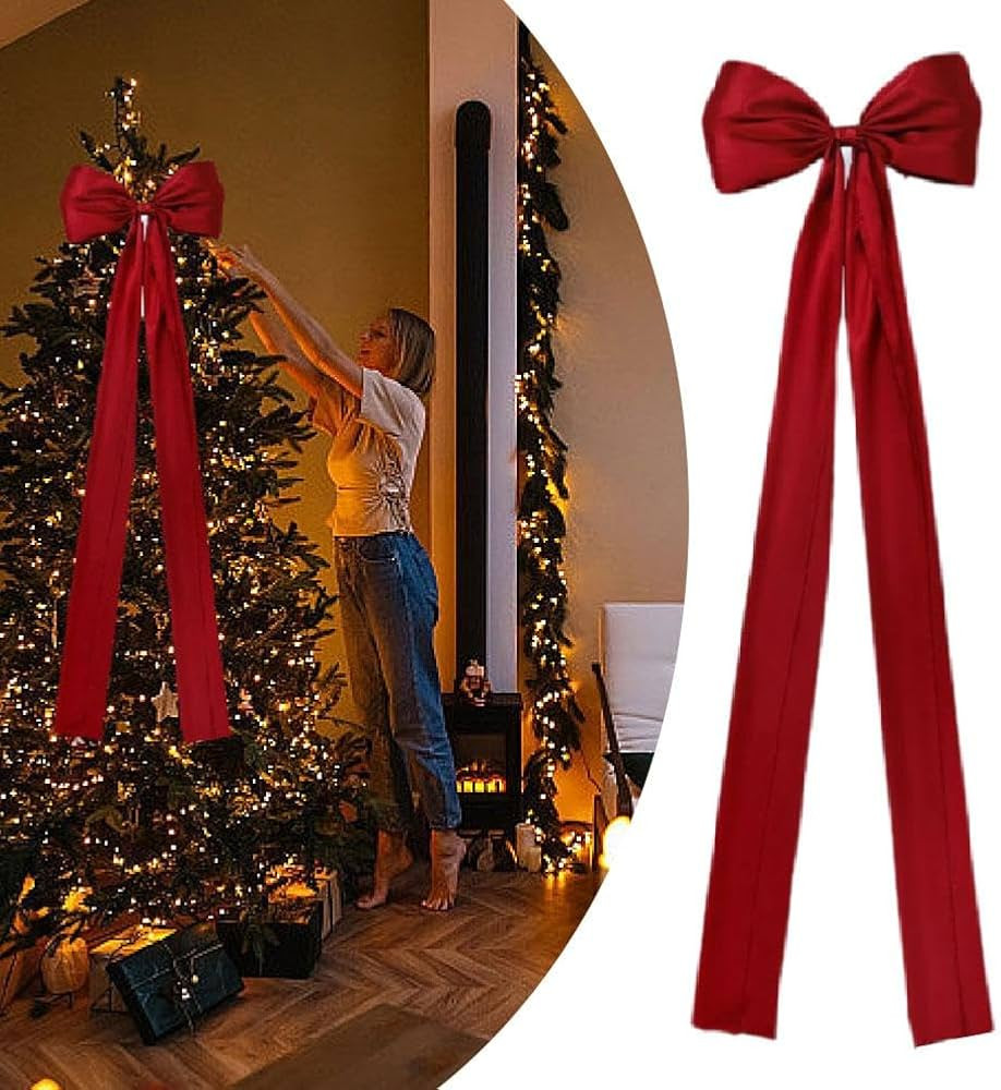 16 x 57 Inches Extra Large Christmas Tree Topper Bow,Giant Red Satin Bow with Long Streamers,Huge... | Amazon (US)