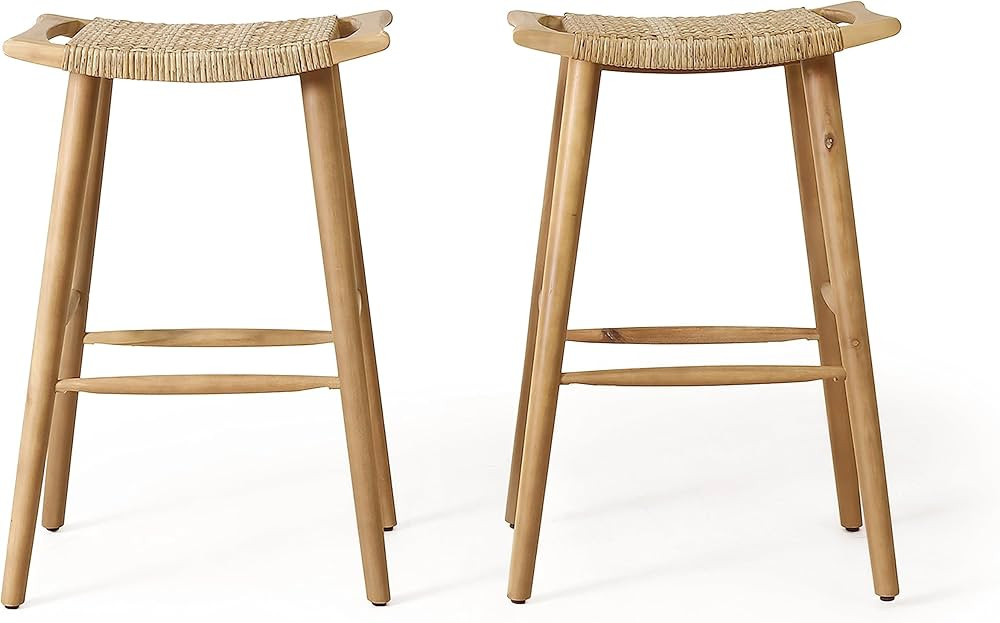 Christopher Knight Home Magwen Outdoor Acacia Wood Barstool with Wicker (Set of 2), Light Brown +... | Amazon (US)