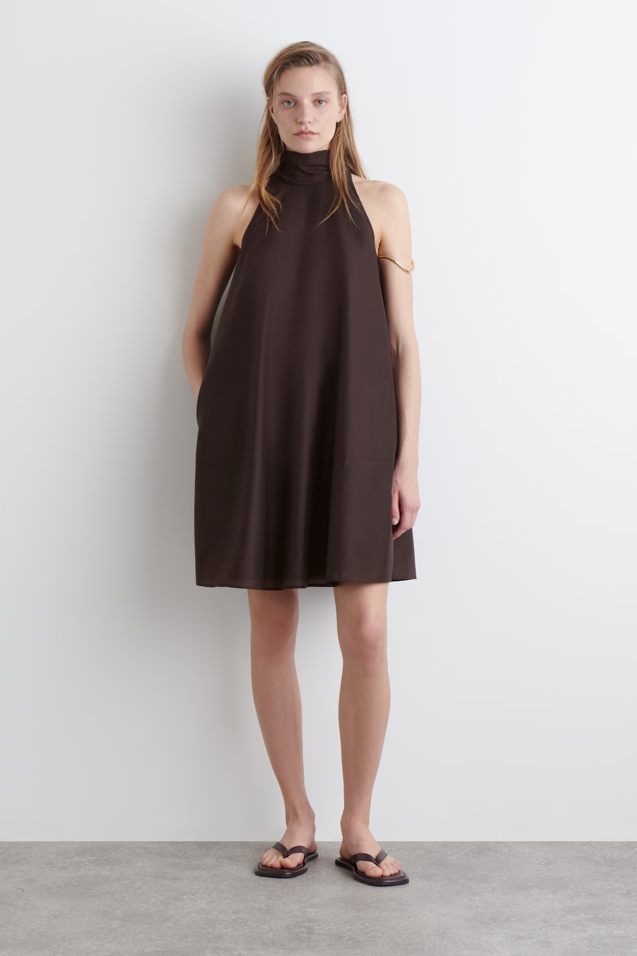 FLUID HALTERNECK MINI DRESS - DARK BROWN | COS US | COS (US)