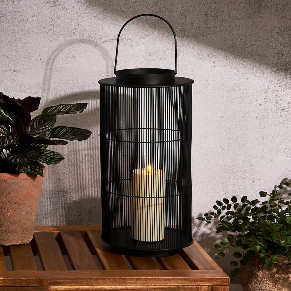 LampLust Outdoor Lantern Decorative Patio Fall Decor, 16 Inch Black Metal Candle Lantern, Battery... | Amazon (US)