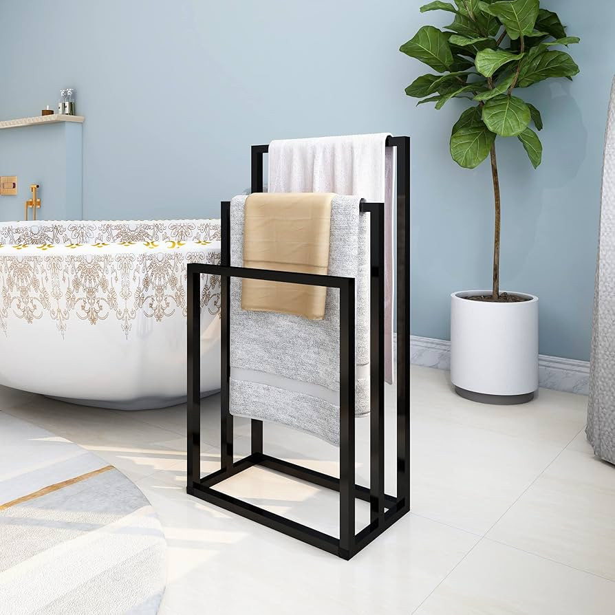 DUMEE Freestanding Towel Holder with 3 Towel Stands Rail for Bathroom Accessories Organizer, Bath... | Amazon (UK)