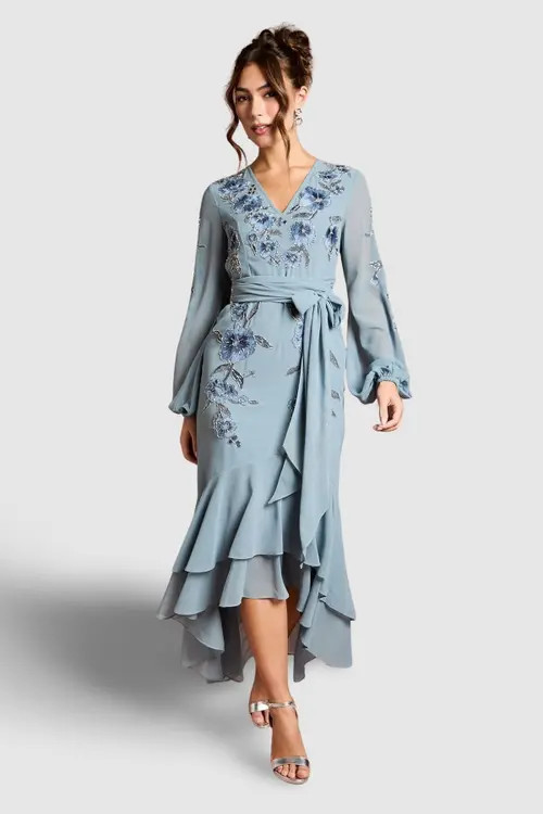 Coast Embellished High Low Maxi Dress in Dusty Blue at Nordstrom, Size 10 | Nordstrom