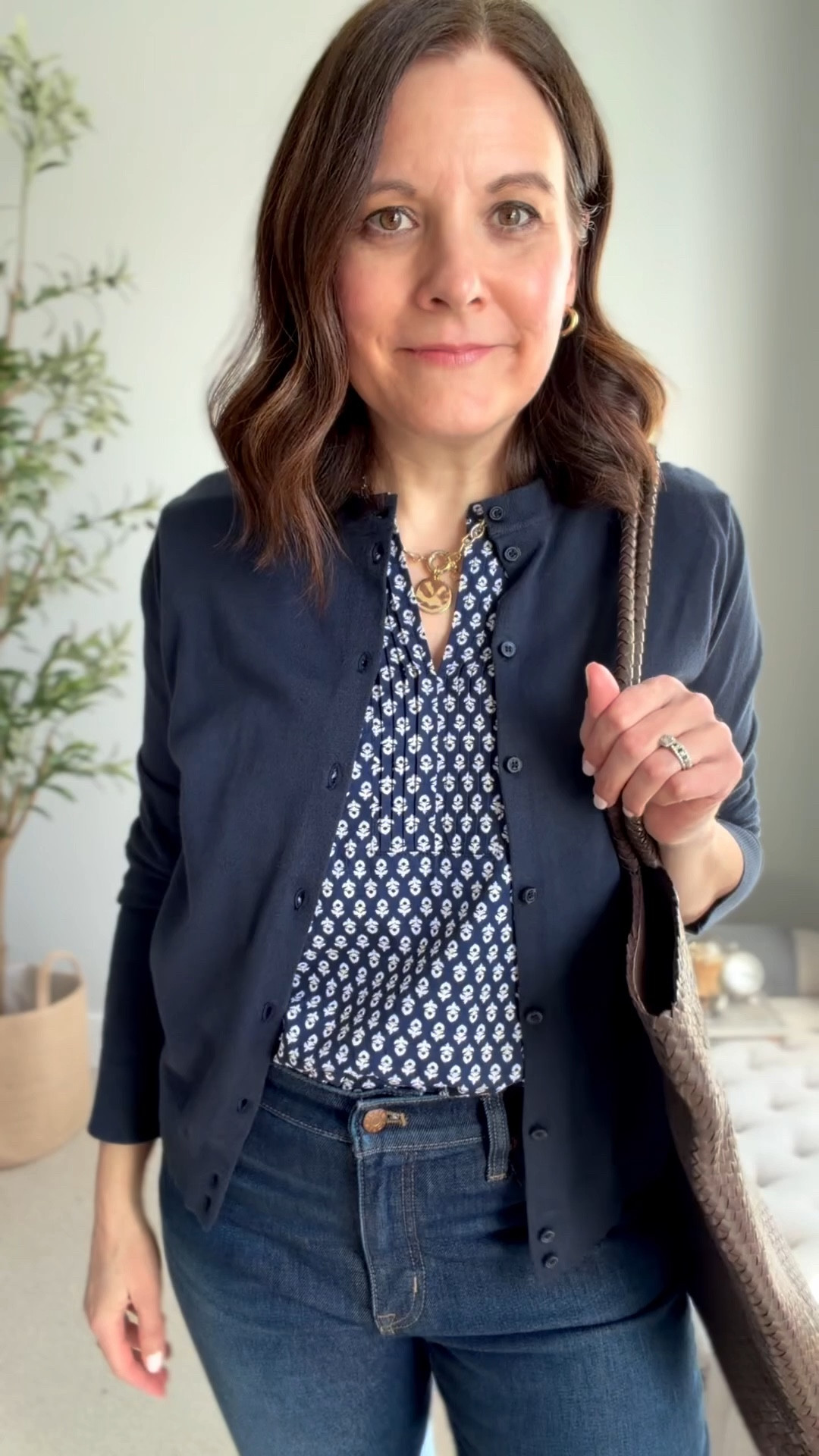 Spring jeans capsule wardrobe fit notes: 
J.Crew Factory cardigan in a L (sized up)
& top (fits tts- in a small), and regular midrise straight jeans fit tts. Slides fit tts. 

#LTKOver40 #LTKMidsize #LTKSaleAlert