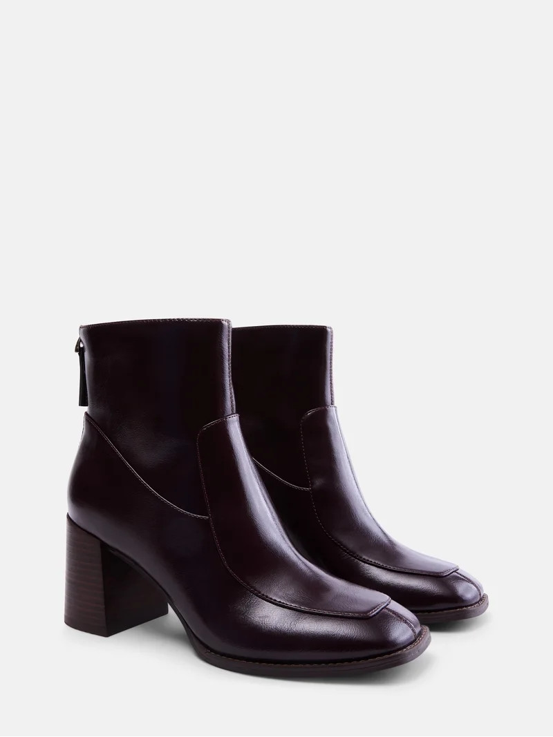 Free Assembly Women's Faux Leather Block Heel Booties | Walmart (US)