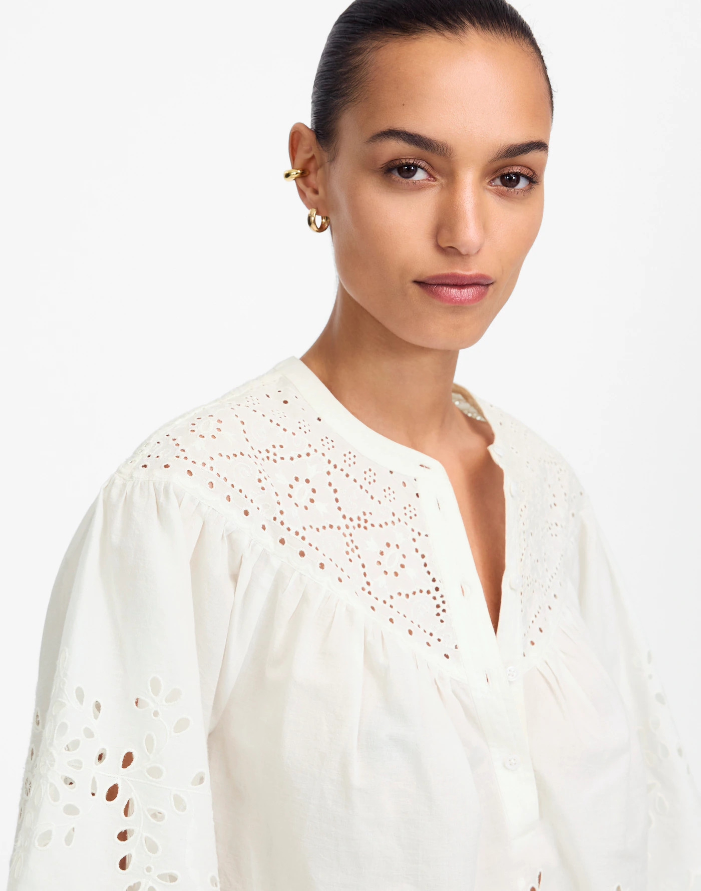 Embroidered Shirred Henley Top | Madewell