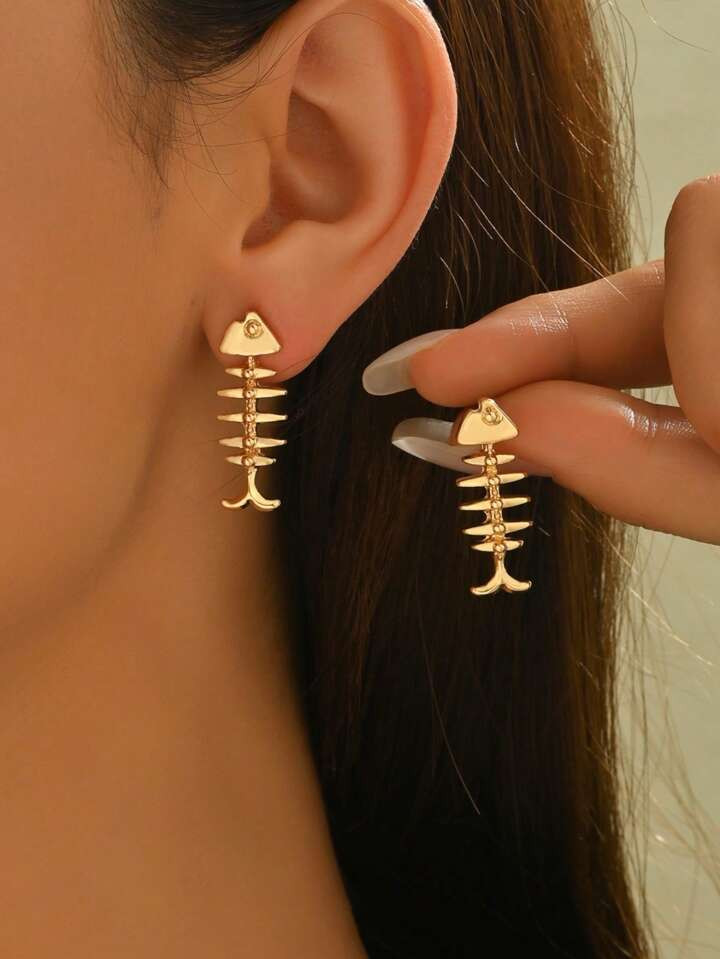 2pcs Retro Boho Exaggerated Coral, Fish, Starfish Decorated Alloy & Faux Pearl Dangle Earrings, F... | SHEIN