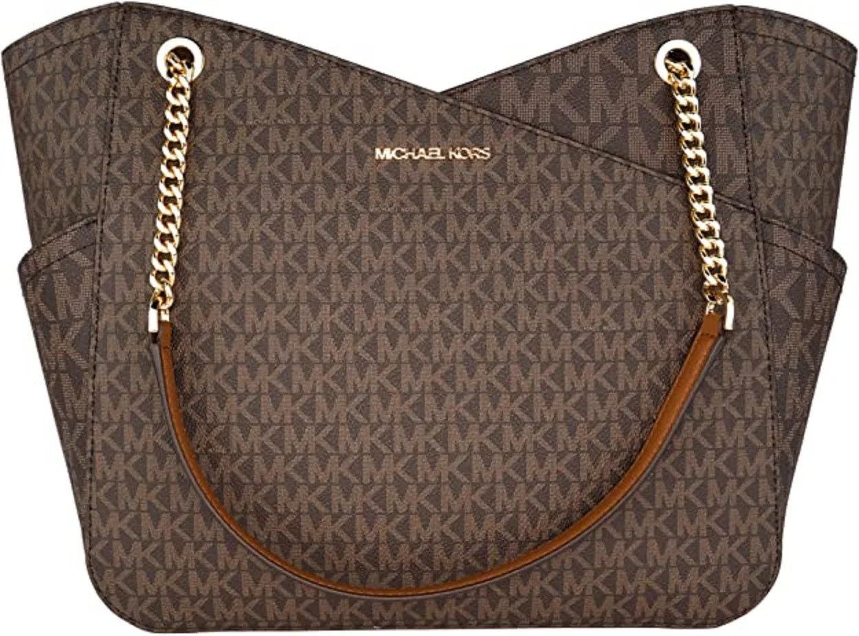Michael Kors 35F1GTVT3B Jet Set Travel Large Chain Shoulder Tote Bag MK Signature Brown (Approxim... | Walmart (US)