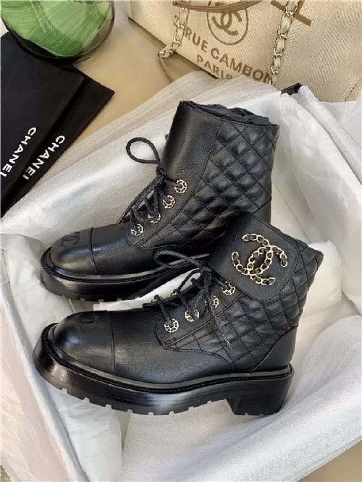 Shop CHANEL Casual Style Plain Leather Elegant Style Logo Boots Boots by  Floja