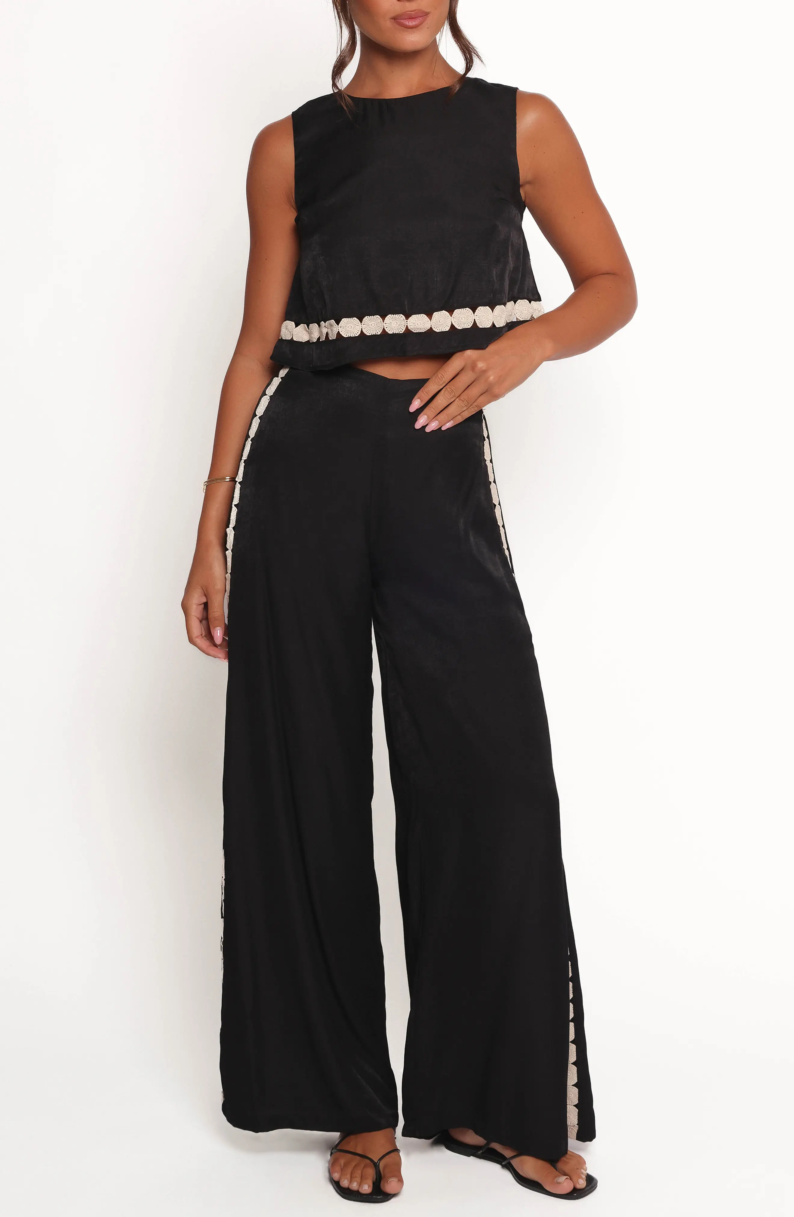 Margarete Embroidered Detail Crop Top & Wide Leg Pants Set (Women) | Nordstrom | Nordstrom