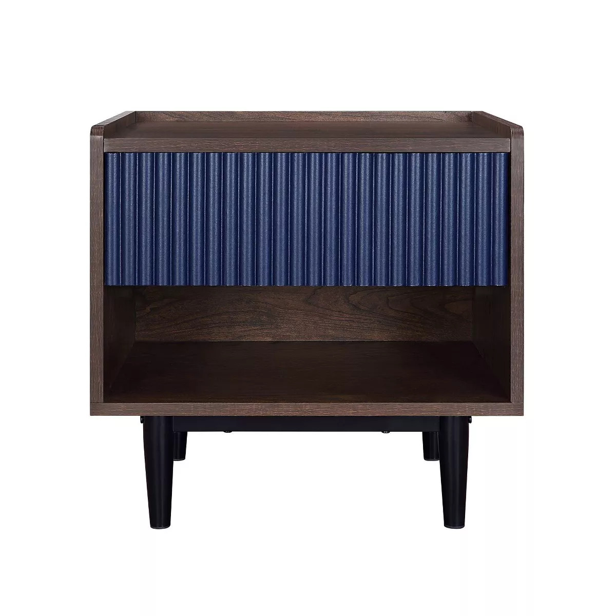 Duane Modern Ribbed Nightstand with Drawer Dark Brown/Navy Blue - Manhattan Comfort | Target
