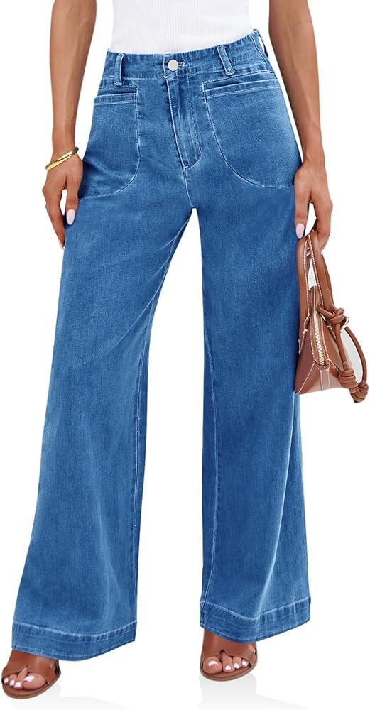 Cicy Bell Womens Wide Leg Jeans High Waisted Stretchy Baggy Loose Denim Casual Pants with Pockets | Amazon (US)