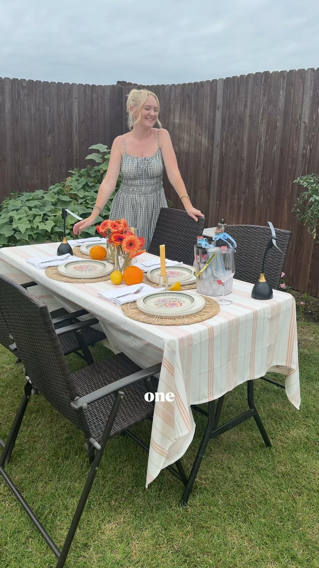 I’m really trying to romanticize the little things this summer because these are the moments I know I’ll miss someday! Consider this your reminder to make an ordinary summer night feel special - and to try out something you’ve been wanting to do 🌞✨🍊

Tablecloth is @target, placemats are @betterhomesandgardens from @walmart, plates are from @samsclub! 

Soda is @cocacola of course, I love tying a bow around these glass bottles! I was sipping on @saintspritz and my glass is actually plastic, also from target! I grilled salmon and steak, plus I chopped up a zucchini & squash - seasoned with @kindersflavors & drizzled with @getgraza oil. I took mini potatoes, cut a few of those in half, drizzled with oil heavily and seasoned to put on skewers on the grill! Those were mouthwatering delicious!!! My cucumber and cantaloupe checkerboard was something else that’s been sitting on my Pinterest board. I know it was very simple, but I still loved the aesthetic - so that means I want to try out another one soon!

For dessert, the lemon possets are very simple - mix 1/3 cup of heavy cream with 1/4 cup of sugar and some lemon zest. Heat that on medium for about five minutes, careful not to let it boil and bubble. Take it off the heat and add in a tablespoon of fresh lemon juice with a teaspoon of vanilla. Pour those into your hollowed out lemons and set in the fridge. Lemons for those and my cake and peaches were from @traderjoes! 🛍️

#SummerDinner #BackyardDining #SummerNights #OutdoorEntertaining #SummerInspo summer solstice dinner, backyard dinner ideas, outdoor summer table, summer hosting inspiration, family summer dinner, cozy summer nights

#LTKmomlife #LTKSeasonal #LTKfoodie