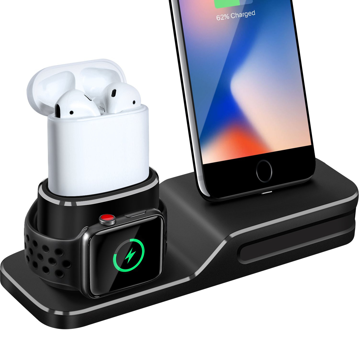 Charging Stand Compatible with Apple Watch, 3 in 1 Charging Station Silicone Compatible with Appl... | Amazon (US)