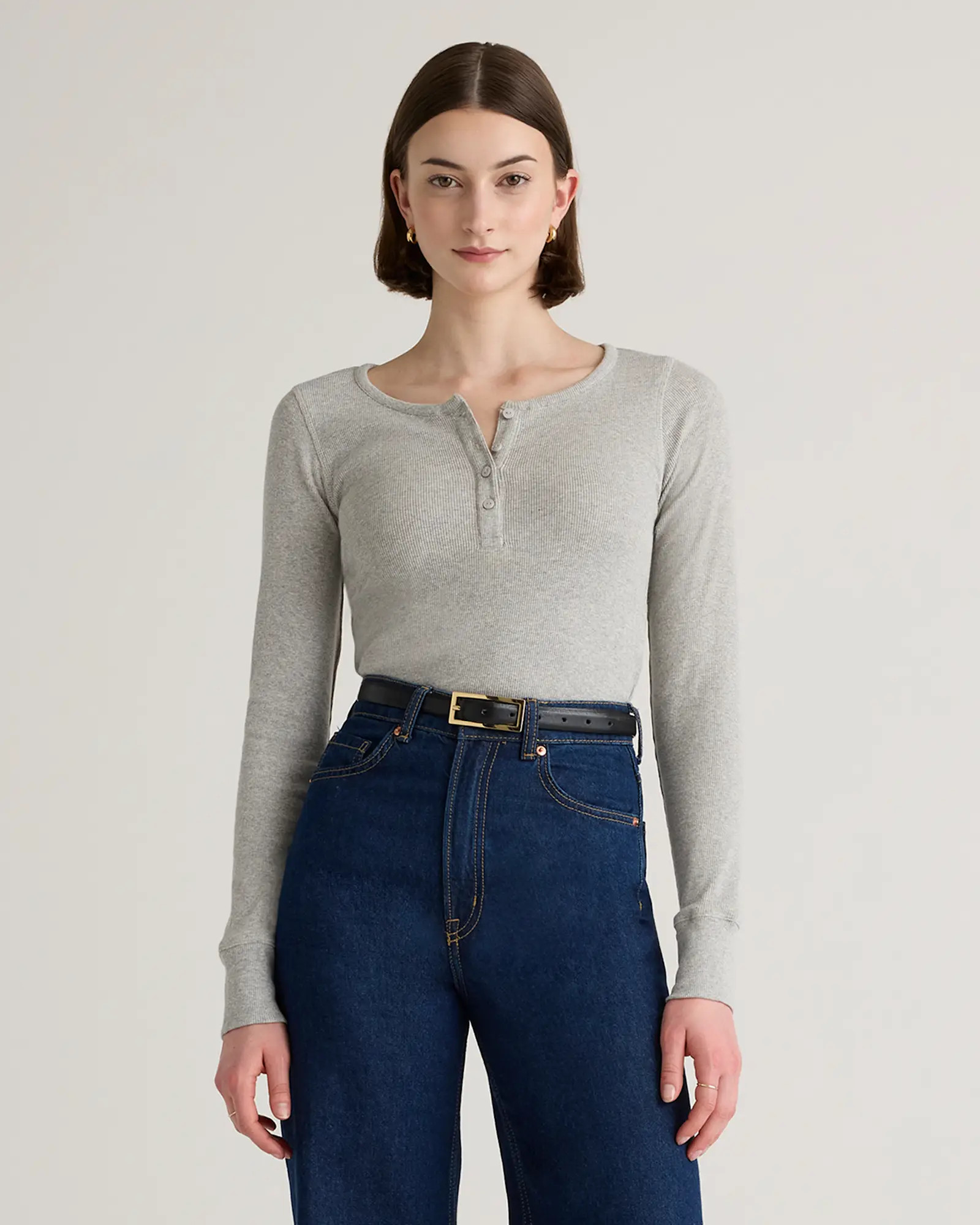 Organic Cotton Micro-Rib Henley Long Sleeve Tee | Quince