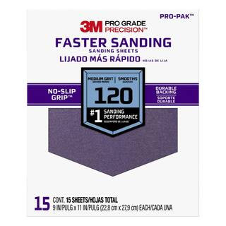 3M Pro Grade Precision 9 in. x 11 in. 120 Grit Medium Faster Sanding Sheets (15-Pack) 27120PGP-15... | The Home Depot