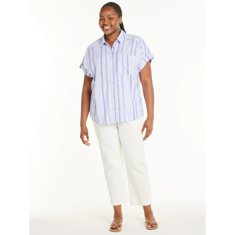 Terra & Sky Women’s Plus Size Short-Sleeve Button-Front Camp Shirt, Sizes 0X-5X | Walmart (US)