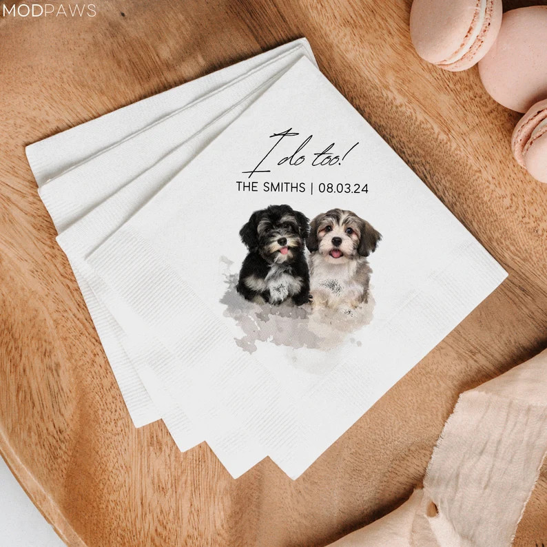 Custom Dog Cocktail Napkins Using Pet Photo + Name Personalized Dog Wedding Napkins Custom Cat Na... | Etsy (US)