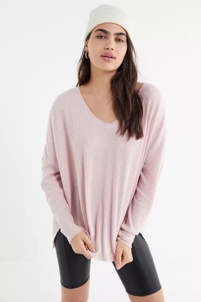 Out From Under Oversized Cozy Thermal V-Neck Top | Urban Outfitters (US and RoW)