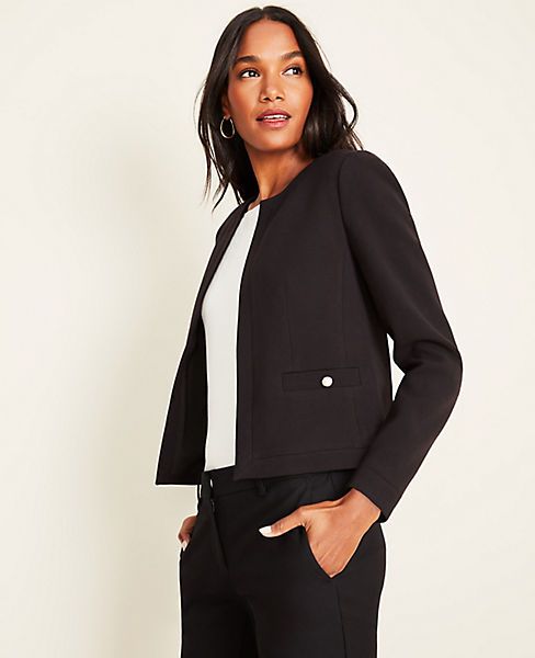 Pearlized Button Doubleweave Jacket | Ann Taylor (US)
