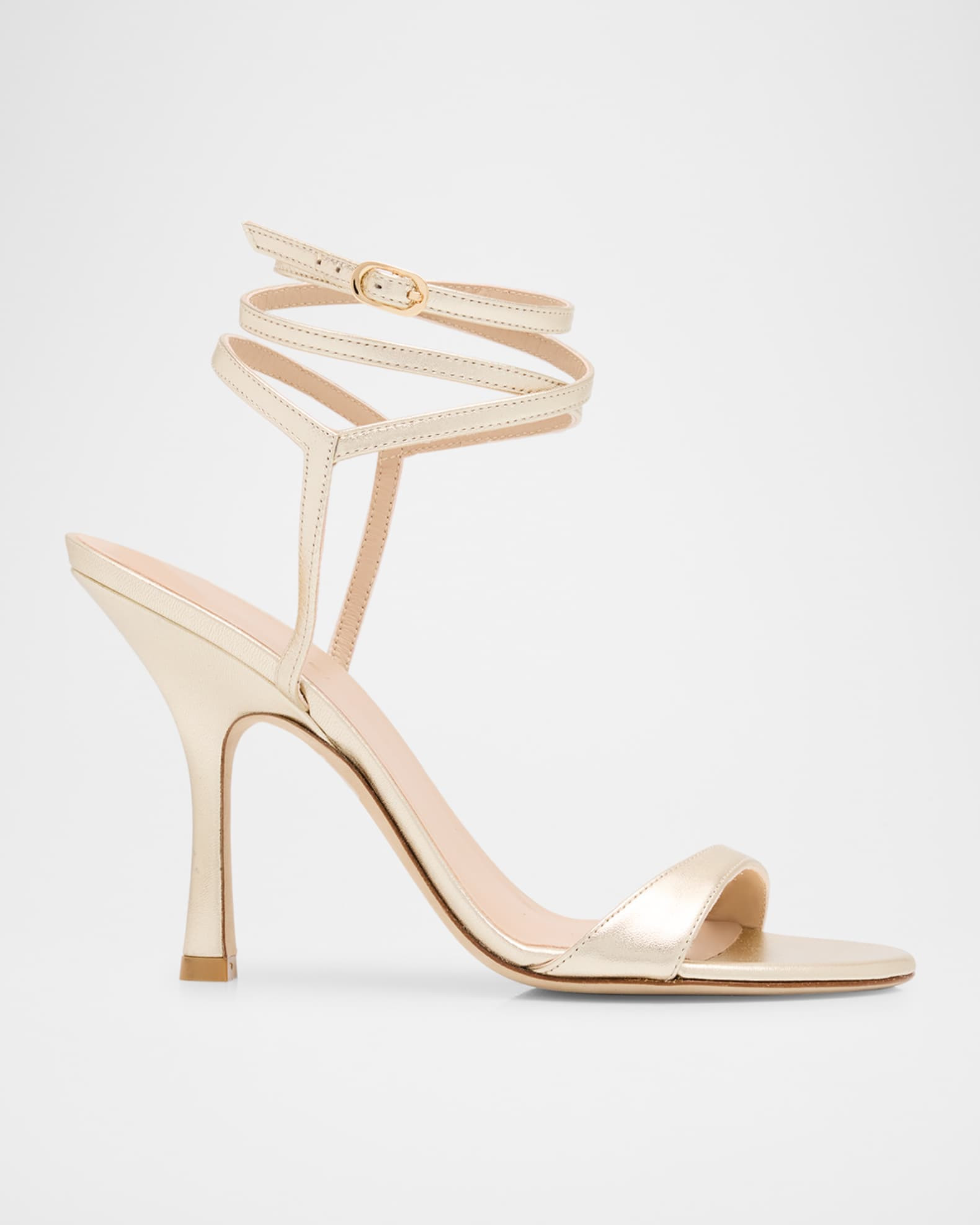 Nudist Metallic Leather Stiletto Wrap Sandals | Neiman Marcus