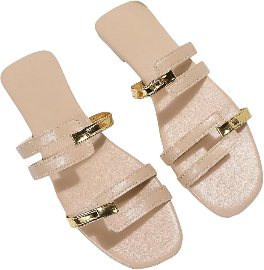 GORGLITTER Women's Fashion Sandals Two Tone Cut Out Design Slide Sandals | Amazon (US)