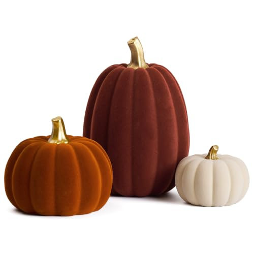 DN DECONATION Fall Pumpkin Decor, Artificial Flocked Pumpkin for Home Table | Amazon (US)
