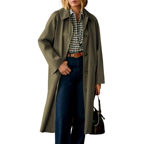 Songling Womens Long Trench Coat Single Breasted Oversized Windproof Trendy Fall Jacket Outerwear Coats(Army-Green,S) | Amazon (US)