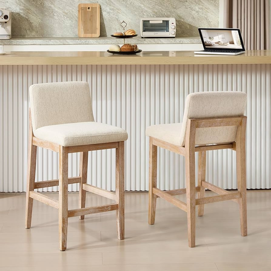 Zesthouse Wood Bar Stools Counter Height Set of 2, 26" Modern Bar Stools with Back & Solid Wooden... | Amazon (US)