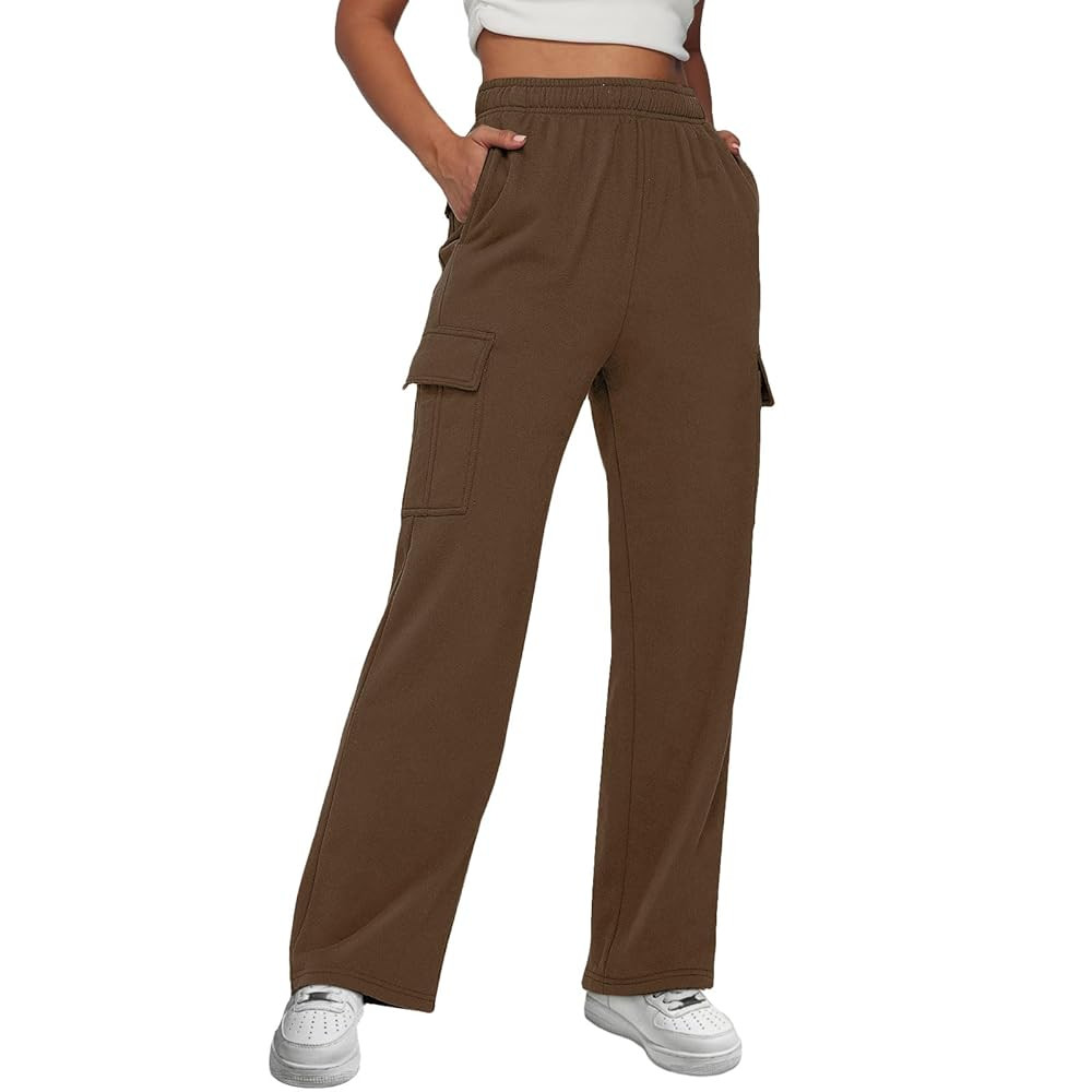 Allmloers Women's Cargo Pants High Waisted Straight Leg Sweatpants Elastic Casual Comfy Jogger Pa... | Amazon (CA)